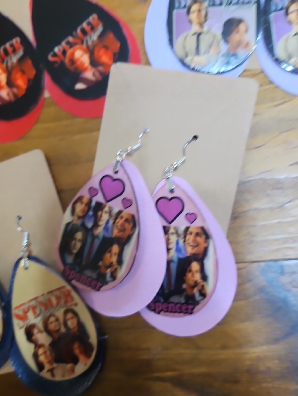 Spencer Graphic Teardrop Earrings - Pink, Purple, Red, Blue - Picture 10 of 10